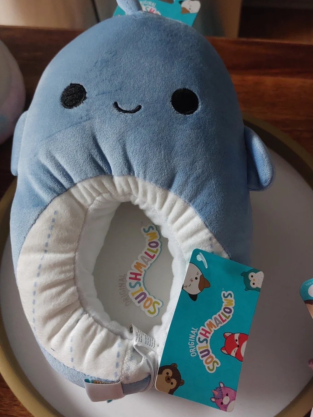 Squishmallows Blue and White Whale Plush Neck Pillow